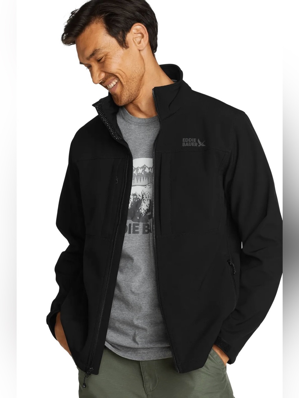 Eddie Bauer Black Men's Softshell Full-Zip Performance Jacket